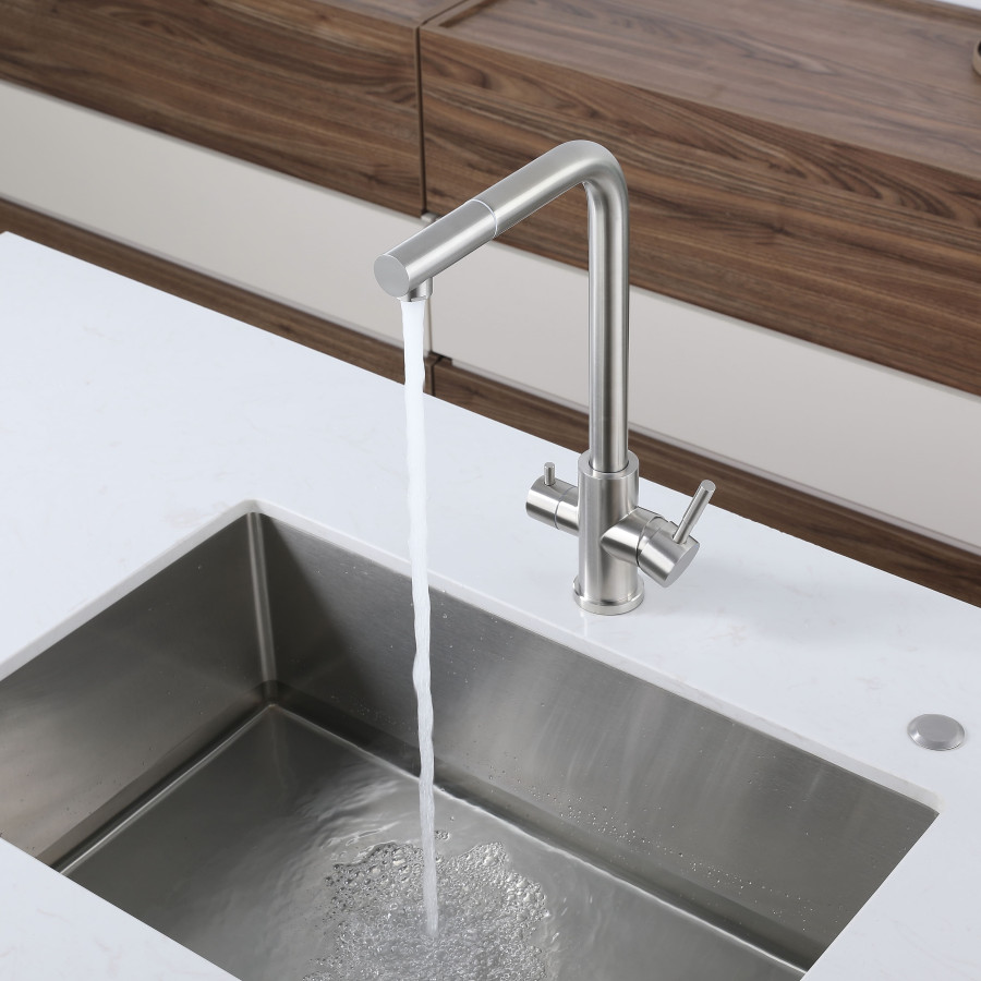 Смеситель GranFest Quarz 5421, с краном питьевой воды, нерж. сталь