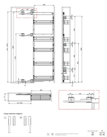 Колонна выкатная Maxima Classic с 5 корз, 200х1700мм, левая, с доводчиком, хром, Rejs