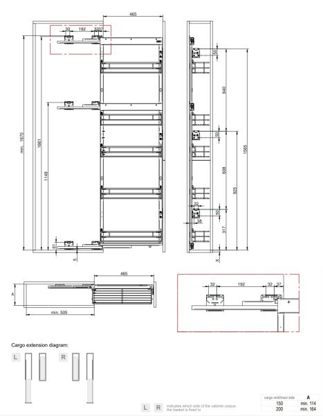 Колонна выкатная Maxima Classic с 5 корз, 200х1700мм, левая, с доводчиком, графит, Rejs