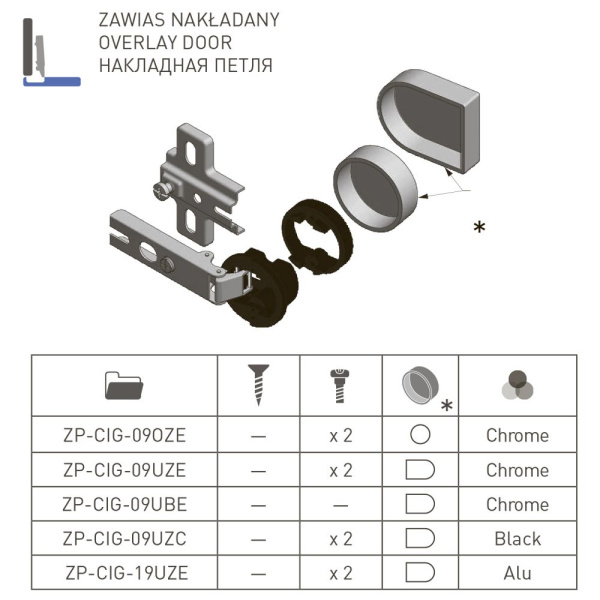 Петля для стекла накладная с планкой+круглая крышка, d=26мм, с еврошурупом, хром, GTV