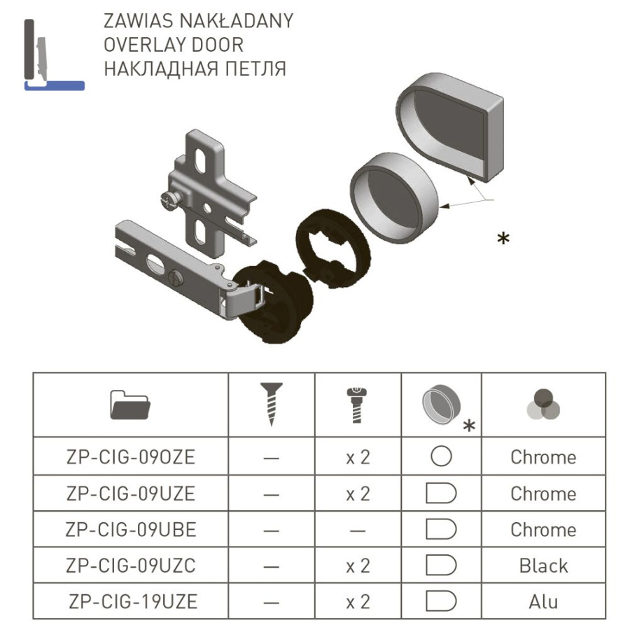 Петля для стекла накладная с планкой+круглая крышка, d=26мм, с еврошурупом, хром, GTV