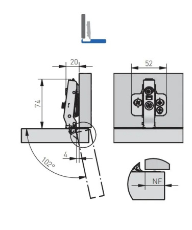 GTV Петля Silento Pro накладная, для алюм. рамок, с клипом, с планкой 0мм, доводчик 2way, БЕЗ еврошур