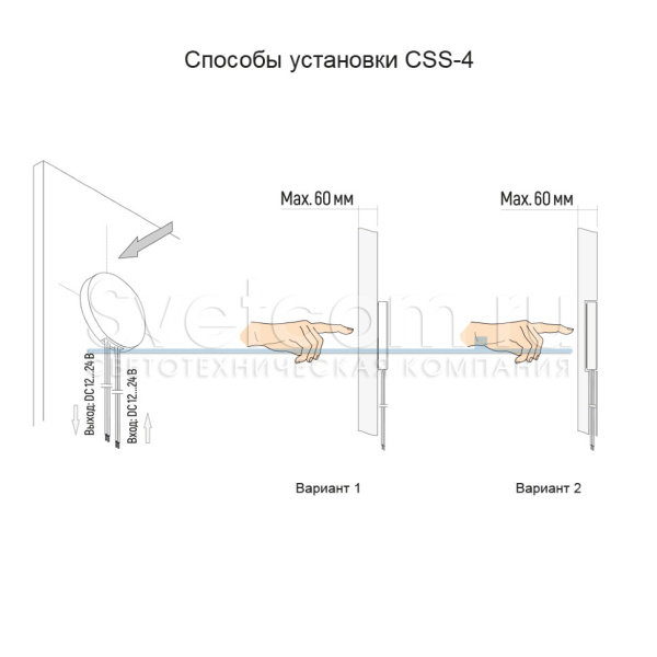 Выключатель емкостный накладной на касание через преграду ≤60мм, 12-24В/60-100Вт, шнур 1,5м, черный