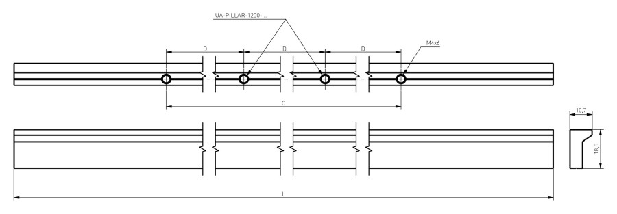 Ручка-скоба, PILLAR, L=1200мм, металл, светлое брашированное золото, GTV