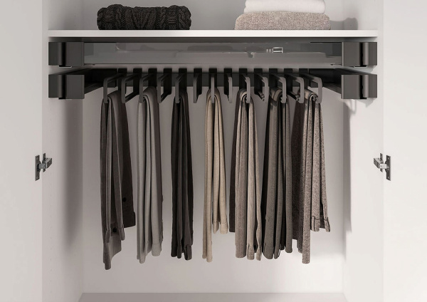 Вешалка для брюк и юбок, 320мм, W 434-494мм, выдвижная, 5 вешалок, черный, Kessebohmer