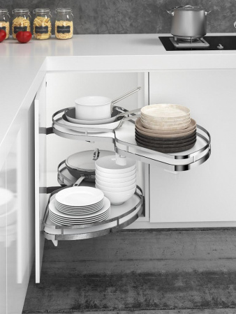 Механизм 450мм в угловой шкаф, 865х495х600мм, правый (выдвиж вправо), с доводчиком, хром+серый, Jet