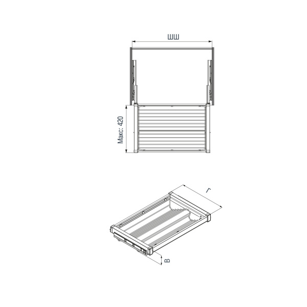 Держатель для обуви выдвижной, 560-590х475х150мм, в шкаф на 600мм, с амортизатором, антрацит