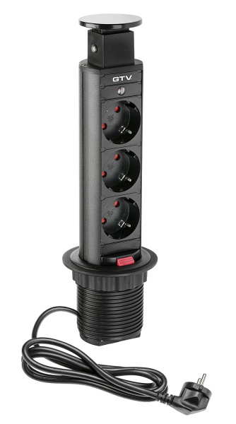 Вертикальная, 3хEURO, Ø 60мм, ручное, пластик, черный, усовое заземл., шнур 1,5м, GTV