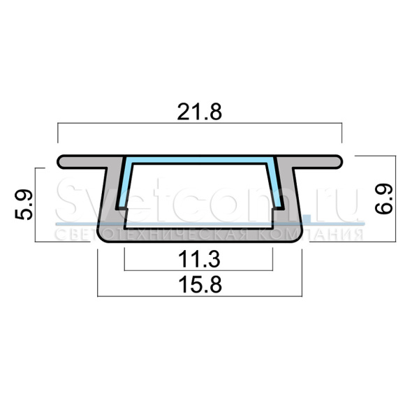 Профиль врезной 22х6х2000мм, лента ≤10мм, золото (диффузор полуматовый, 4 заглушки), GLS