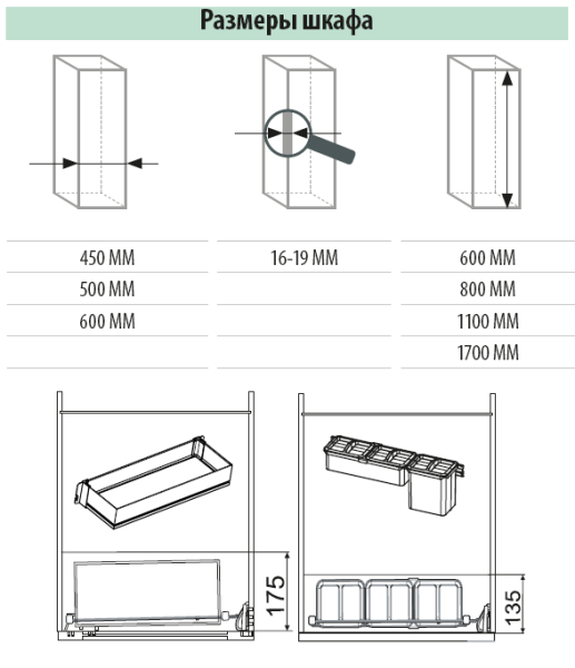 Стеллаж выкатной Тандем Сайд, 4 полки, 600х1100мм, в базу на 600мм, антрацит, Kessebohmer