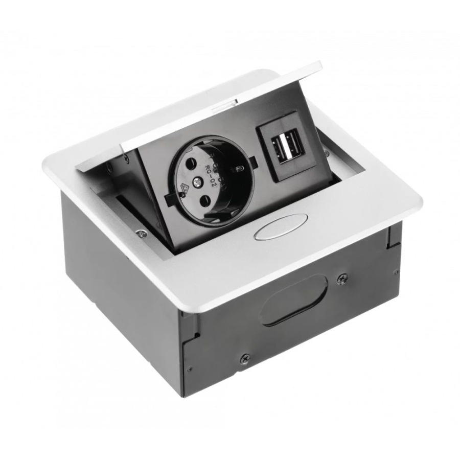 Горизонтальная, 1хEURO+2хUSB A, полуавтомат, серый, 135х135х66мм, алюм./пластик, GTV