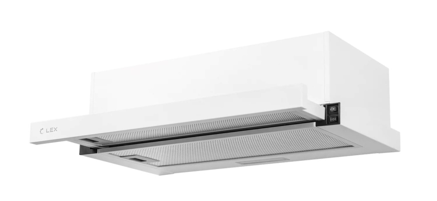 Вытяжка встраиваемая телескопическая HUBBLE 600 WHITE, 60см, б/угольного фильтра, белый, Lex