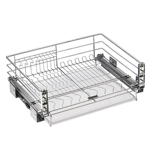 Сушка в нижний шкаф 600мм, скрытые напр. полного выдв. с доводчиком+крепл, хром, HISSEN