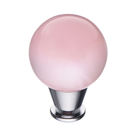 Ручка-кнопка, 15.189.28 PI 07, d=28мм, металл/смола, глянцевый хром/розовый, "Atomo"
