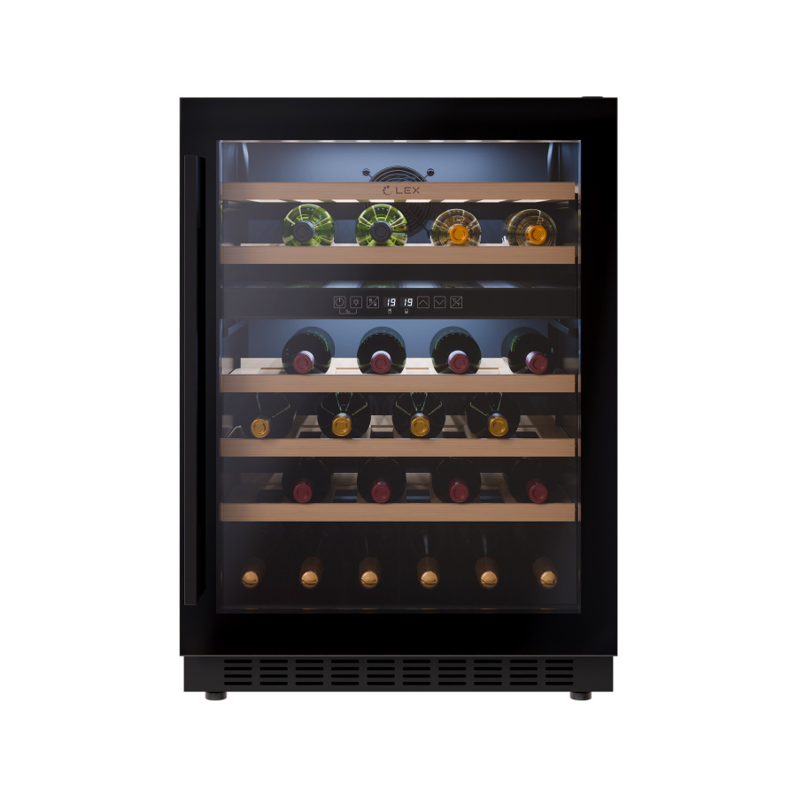 Винный шкаф LWD6046BL DUAL ZONE, 820х595х570 мм, стекло, черный, Lex