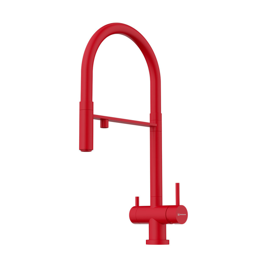 Смеситель Kanto-TO, латунь, toscana матовый/красный гибкий шланг