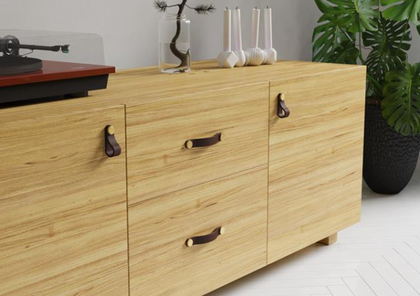 Ручка-скоба, UL24-128-S2-G3EN, 128мм, кожа/сталь, коричневый/бронза