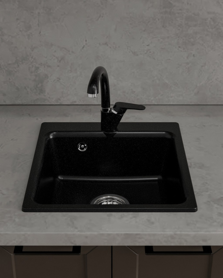 Мойка ЭкоМ М-430, 432х432мм, мрамор, черный (без сифона)