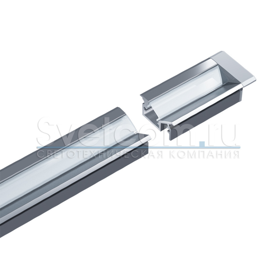 Профиль врезной угловой 20х10х2000мм, лента ≤8мм, алюминий (диффузор, 2+2 заглушки)