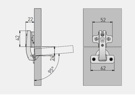 GTV Петля для фальшпанели, с планкой 2мм, БЕЗ доводчика, БЕЗ еврошурупа, 45мм