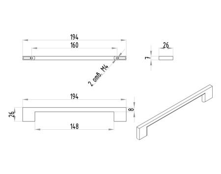Ручка-скоба, 288, 160мм, металл, белый матовый