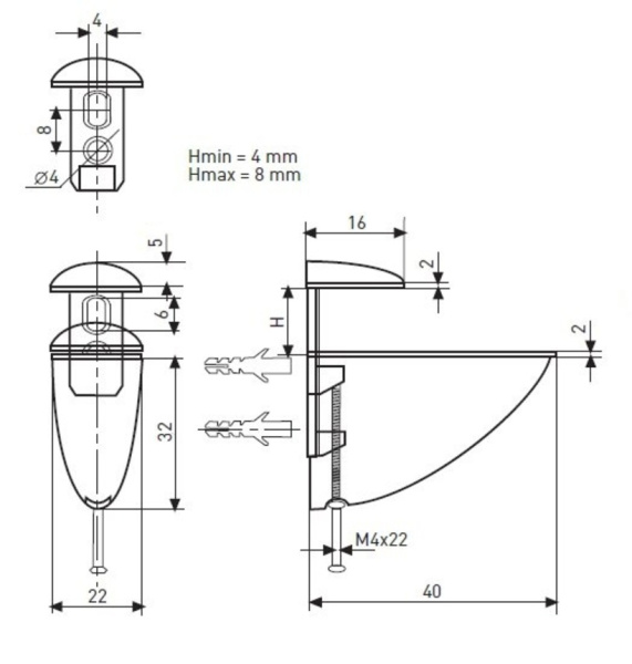 Полкодержатель 304 для ДСП, стекла и пластика, h=8мм, 8кг на пару, металл, матовый хром, JET