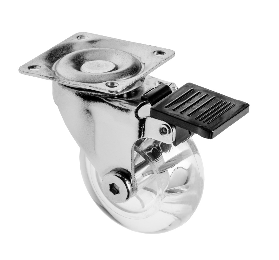 Опора колесная с площадкой, d=75мм, со стопором, прозрачный, 64кг/шт, GTV