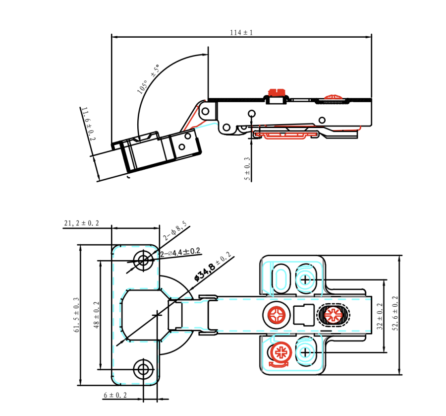 Петля накладная 110*, доводчик, планка 3D, 48мм, HISSEN
