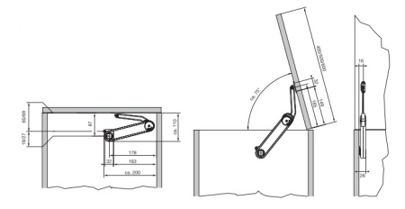 Подъемник Макси Ап (H), Ш=200-1500мм, В=400-800мм, 4-18,8кг, крепл.+доводчик, никель/черное кольцо