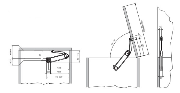 Подъемник Макси Ап (H), Ш=200-1500мм, В=400-800мм, 4-18,8кг, крепл.+доводчик, никель/черное кольцо