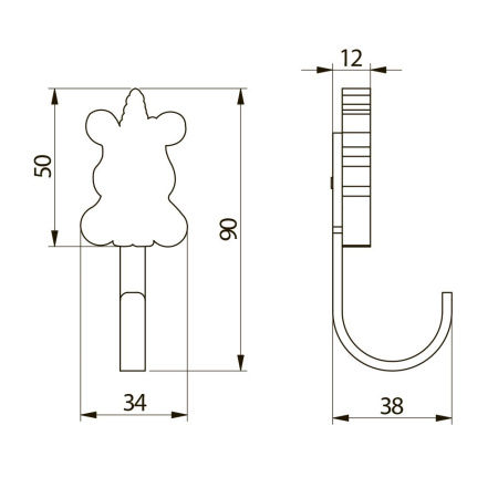 Крючок детский, UNICORN, единорог, однорожковый, металл/каучук, GTV