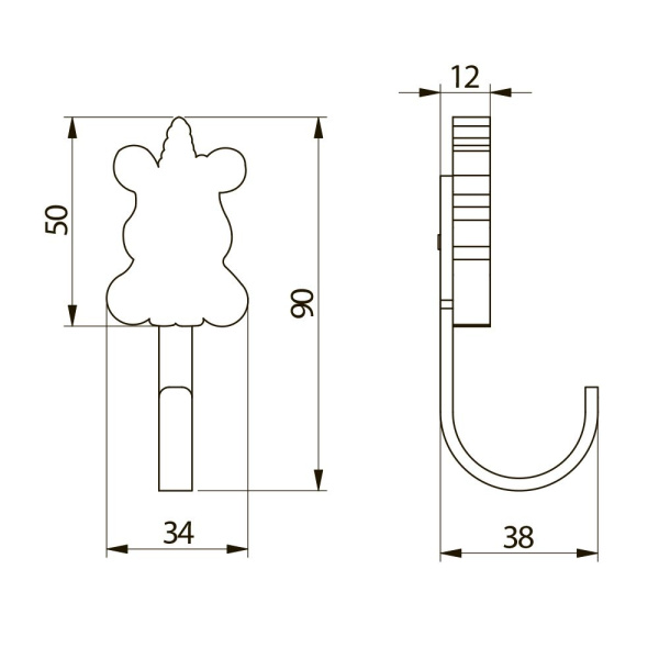 Крючок детский, UNICORN, единорог, однорожковый, металл/каучук, GTV