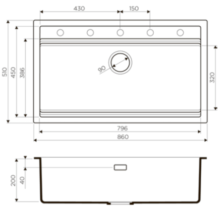 Мойка Kitagawa 86-LB-GB, Artceramic/графит
