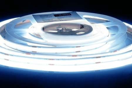 Лента  8х5000мм, COB, 24В, холодный, 14.0 Вт/м, 480 диодов/м, 1 300 Лм/м, IP20, AQ