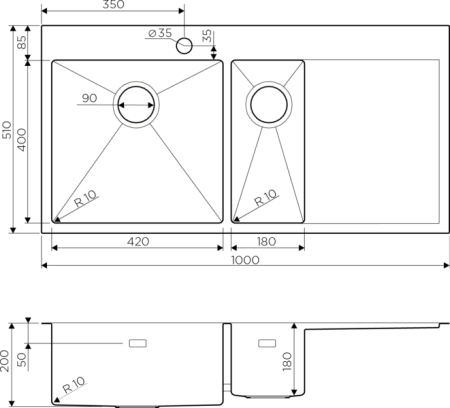Мойка Akisame 100-2-IN-L, нержавеющая сталь, нержавеющая сталь 