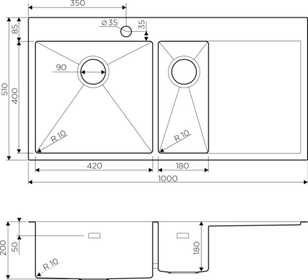 Мойка Akisame 100-2-IN-L, нержавеющая сталь, нержавеющая сталь 