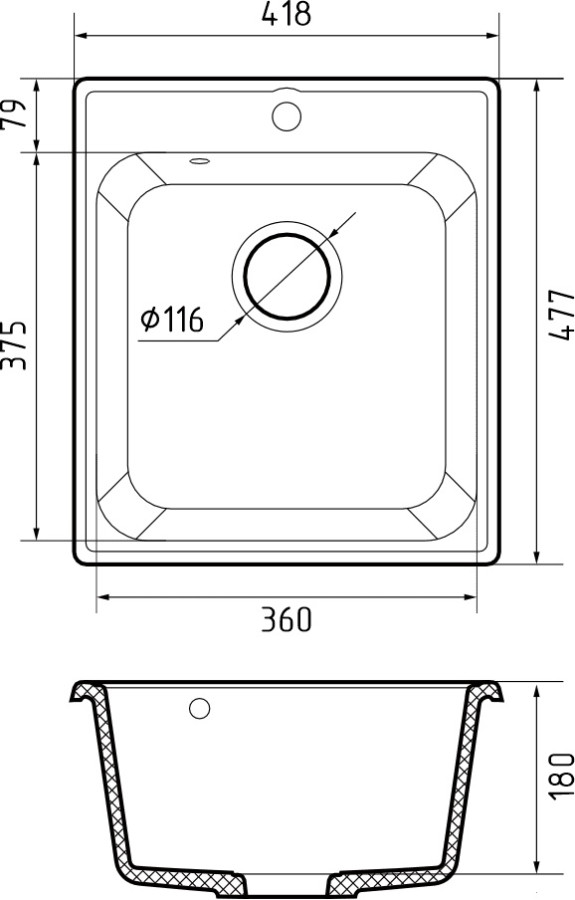 Мойка ЭкоМ 4248, 420х480мм, кварц, серый (без сифона)