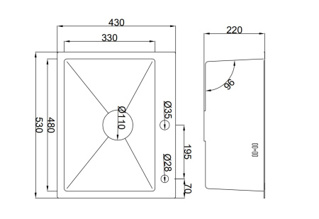 Мойка врезная Ладога 53, 530х430х220мм, нерж. сталь SS201, браш. сталь, дозатор+корзина, CMF