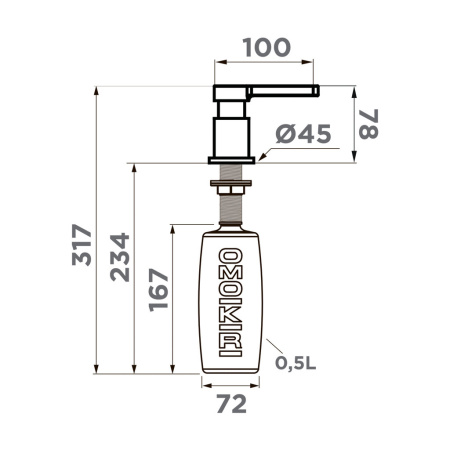 Дозатор для моющего средства OM-04-C, латунь/хром