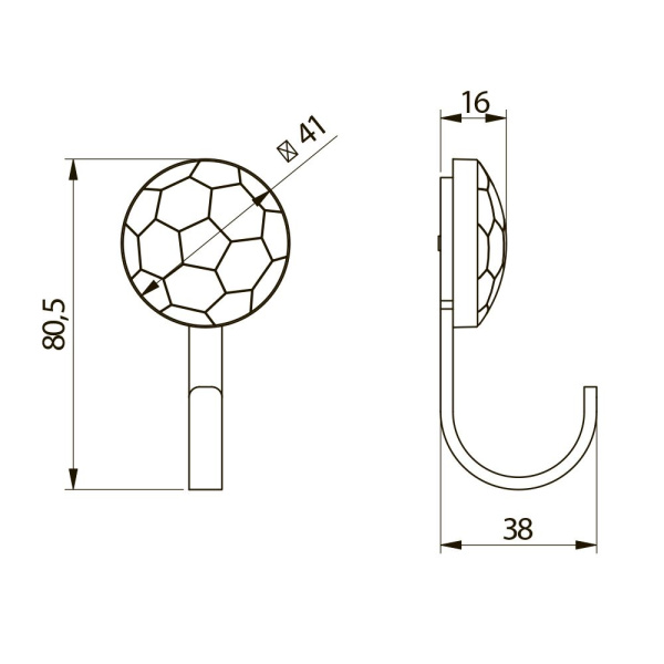 Крючок детский, BALL, мяч, однорожковый, металл/каучук, GTV