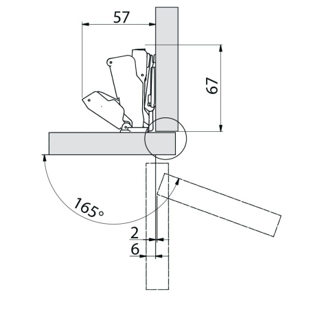 GTV Петля 165*, с планкой 0мм, с доводчиком, БЕЗ еврошурупа, 45мм, 3D-регулировка