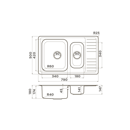 Мойка Sagami 79-2-IN, универсальная, нержавеющая сталь, нержавеющая сталь