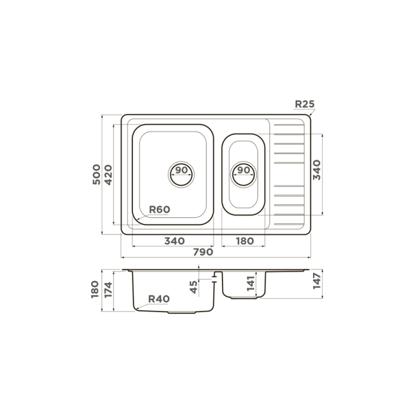 Мойка Sagami 79-2-IN, универсальная, нержавеющая сталь, нержавеющая сталь