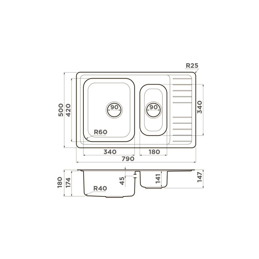 Мойка Sagami 79-2-IN, универсальная, нержавеющая сталь, нержавеющая сталь