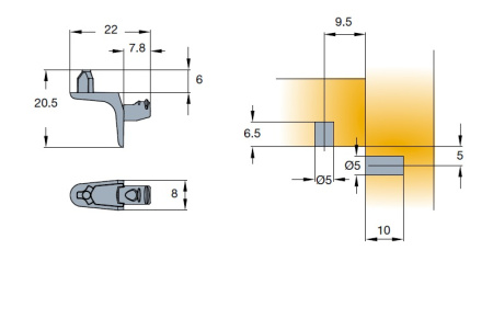 Полкодержатель Titus с шипом, металл, никель, "уголок"