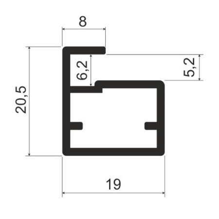 MZ02 Алюминиевый профиль для стекла, 20,5х19мм, L=6000мм, латунь