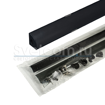 Профиль накладной угловой 16х16х2000мм, треугольный, лента ≤10мм, черный (диффуз.черн.+загл.+клипсы)