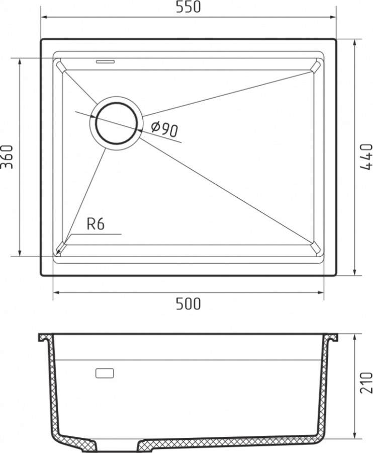 Мойка Rivelato LINO 554-L, 550х440х210мм, антрацит