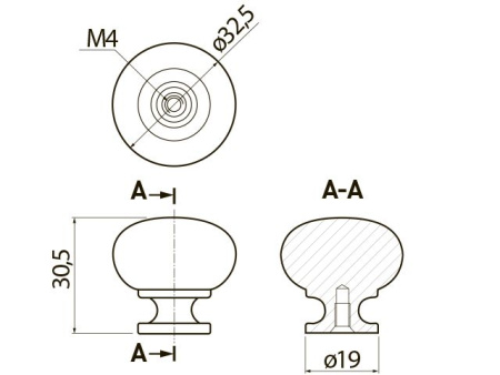 Ручка-кнопка, BERGAMO, d=33мм, металл, инокс, GTV