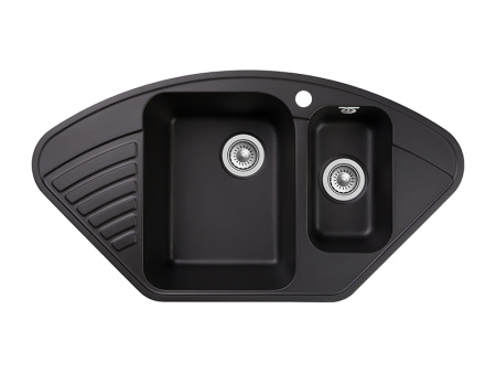 Мойка GranFest QUARZ 14, 927х497 мм, черный (угловая, 1,5 чаши, без сифона)